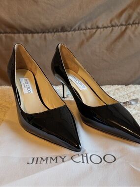 Jimmy Choo Black Patent Pointed-Toe Stiletto Pumps